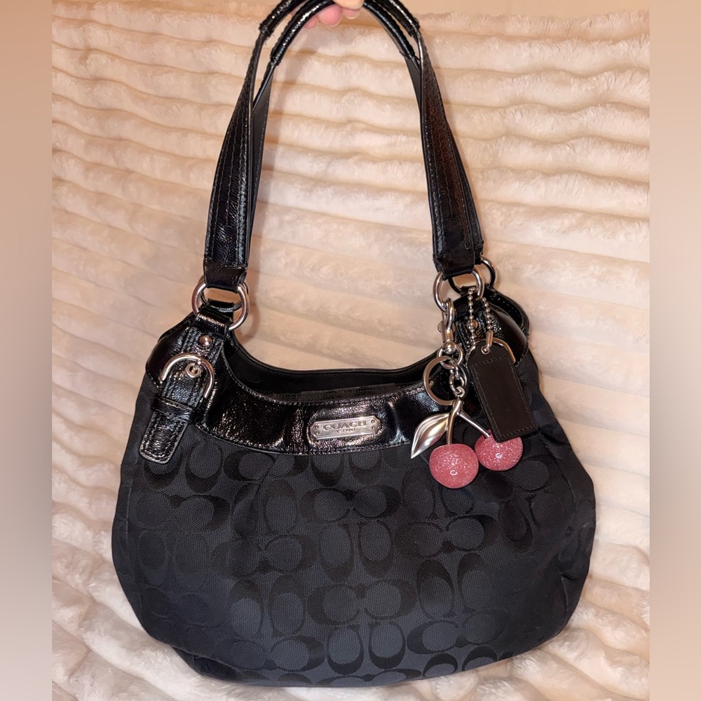 Coach Black Signature Print Shoulder Bag